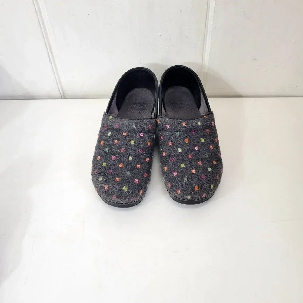 Dansko Vegan Professional Clogs Multicolor Polka Dot Black Slip-On Comfort Shoes - Picture 3 of 8